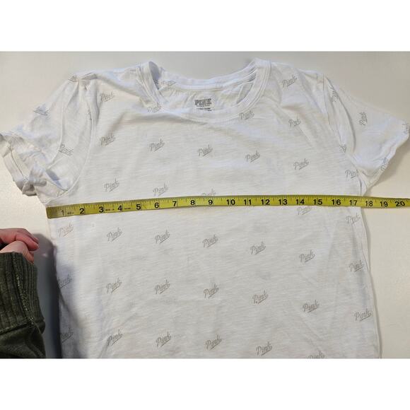 Victoria's Secret PINK logo spell out all over print white y2k 90s tee small EUC - Picture 6 of 7